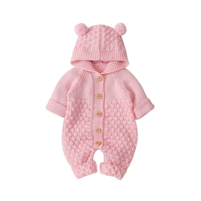 Baby Romper Bear Ear Knit Hooded Jumpsuit – Cozy, Stylish & Adorably Cute!