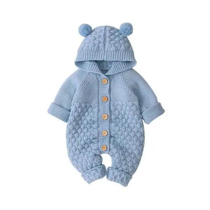 Baby Romper Bear Ear Knit Hooded Jumpsuit – Cozy, Stylish & Adorably Cute!