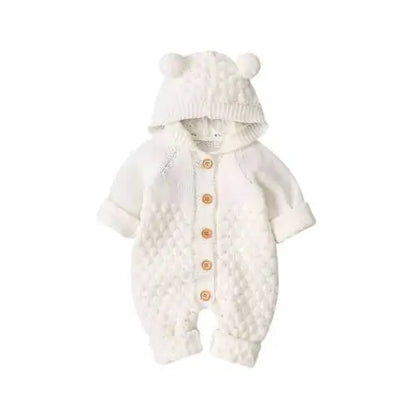 Baby Romper Bear Ear Knit Hooded Jumpsuit – Cozy, Stylish & Adorably Cute!